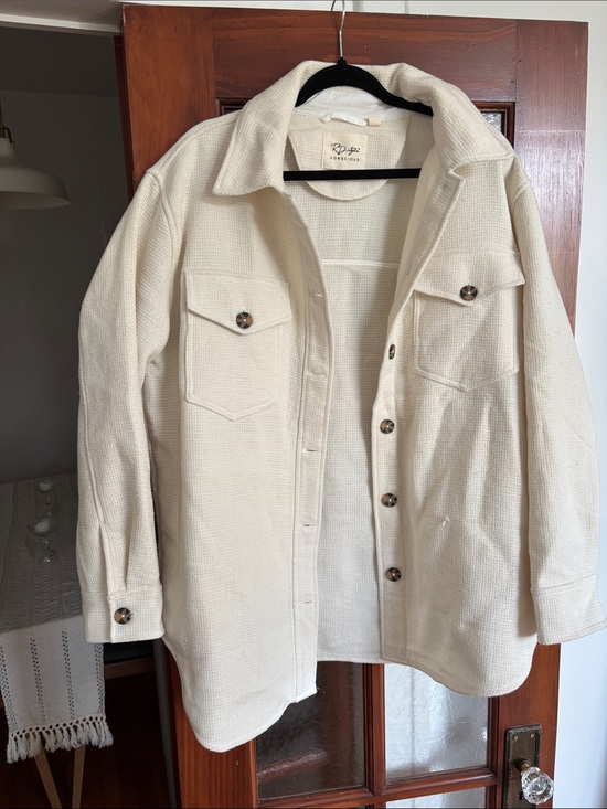 RD Style Jackets & Blazers - RD Style Cream Button-Front Overshirt Jacket